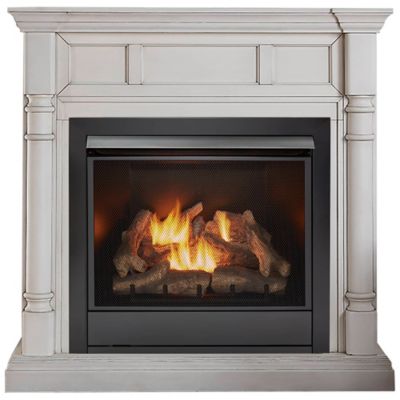 Duluth Forge Dual Fuel Ventless Gas Fireplace With Mantel, 32,000 BTU, Remote, Antique White, FDI32R-M-AW