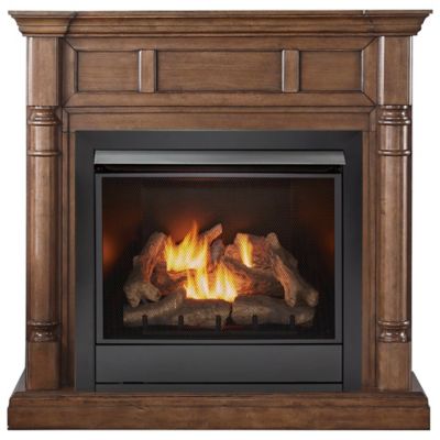 Duluth Forge 55 in. Full-Size Dual-Fuel Ventless Gas Fireplace with Mantel, 32,000 BTU, Remote Control