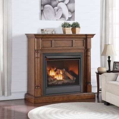 Image showing  Dual Fuel Ventless Gas Fireplace With Mantel - 32,000 BTU, Remote Control, Walnut Finish, FDI32R-M-WN