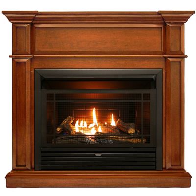 Duluth Forge 41.75 in. Dual-Fuel Ventless Gas Fireplace with Mantel, 26,000 BTU, Remote Control, Apple Spice