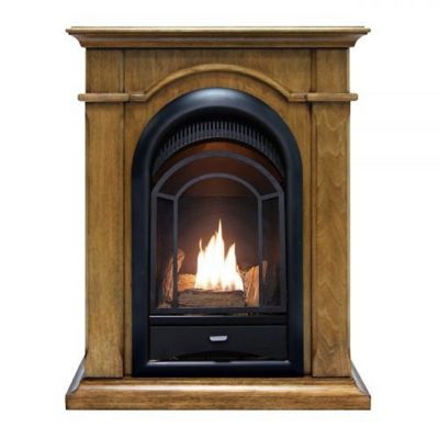 ProCom 28 in. Dual-Fuel Ventless Gas Fireplace System, Corner Combo Mantel, Toasted Almond