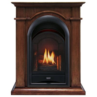 ProCom 28 in. Dual-Fuel Ventless Gas Fireplace System, Corner Combo Mantel, Toasted Almond