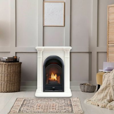 Image showing  28 in. Dual-Fuel Ventless Gas Fireplace System, Corner Combo Mantel, 15,000 BTU, Antique White