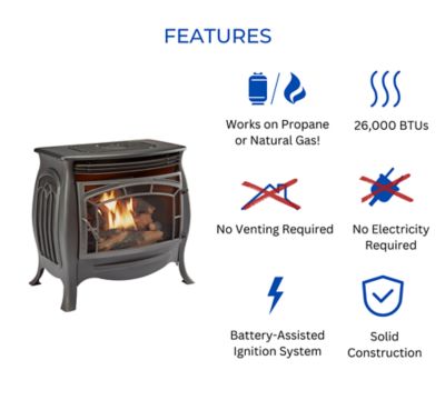 Image showing 7 th Duluth Forge 1200 sq. ft. Dual-Fuel Vent-Free Gas Stove, 26,000 BTU, Matte Finish, Remote Control, FDSR25