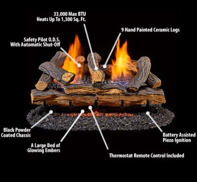 Image showing  Ventless Dual-Fuel Gas Log Set, 24 in. Split Oak, 33,000 BTU, Remote Control