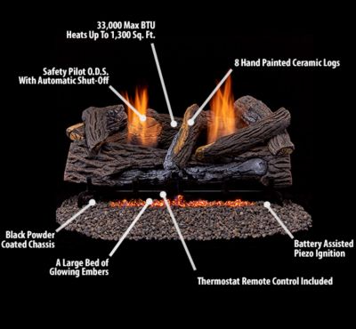 Image showing  Ventless Dual-Fuel Gas Log Set, 24 in. Stacked Oak, 33,000 BTU, Remote Control