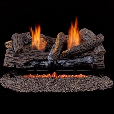 Duluth Forge Ventless Dual-Fuel Gas Log Set, 24 in. Stacked Oak, 33,000 BTU, T-Stat Control