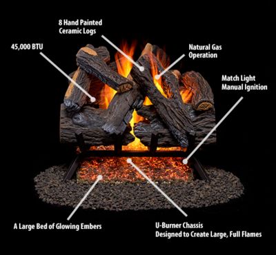 Image showing  Vented Natural Gas Fireplace Log Set, 18 in., 45,000 BTU, Match Light, Heartland Oak