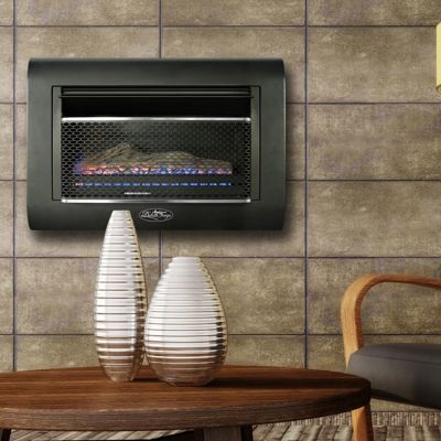 Image showing  27.95 in. Dual Fuel Ventless Linear Wall-Mounted Fireplace with Log, 1,400 sq. ft., 26,000 BTU, T-Stat Control