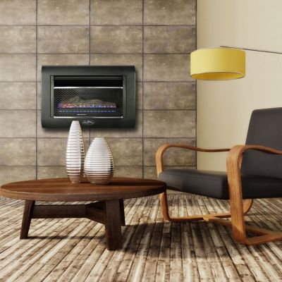 Image showing  27.95 in. Dual Fuel Ventless Linear Wall-Mounted Fireplace with Log, 1,400 sq. ft., 26,000 BTU, T-Stat Control