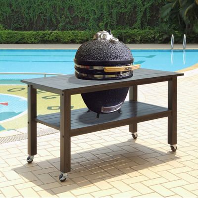 Duluth Forge Ceramic Charcoal Kamado Grill with Wood Table, Acacia, 1.25 in. Thick Ceramic Walls