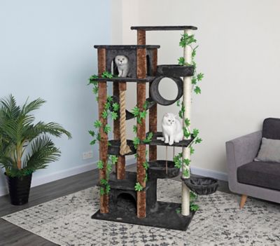 Go Pet Club 70 in. Forest Cat Tree House Furniture with Leaves, Compressed Wood, Faux Fur Finish