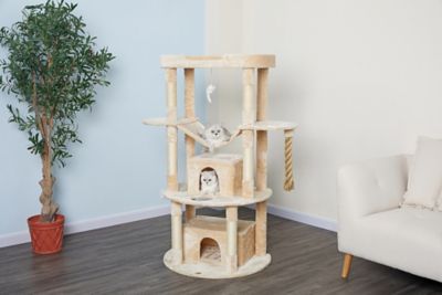 Go Pet Club 60 in. Jungle Rope Cat Tree Scratcher with Sisal Covered Posts, Compressed Wood, Faux Fur Finish, Beige