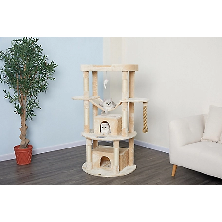 Go Pet Club 60 in. Jungle Rope Cat Tree Scratcher with Sisal Covered Posts, Compressed Wood, Faux Fur Finish, Beige