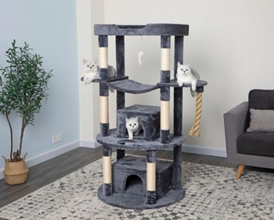 Go Pet Club 60 in. Jungle Rope Cat Tree Scratcher with Sisal Covered Posts, Compressed Wood, Faux Fur Finish, Gray