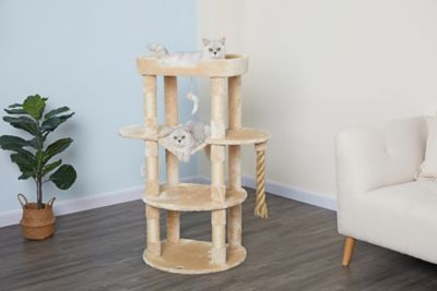 Go Pet Club 46 in. Jungle Rope Cat Tree Scratcher with Sisal Covered Posts, Compressed Wood, Faux Fur Finish, Beige