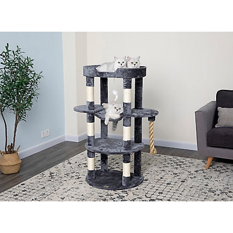 Go Pet Club 46 in. Jungle Rope Cat Tree Scratcher with Sisal Covered Posts, Compressed Wood, Faux Fur Finish, Gray
