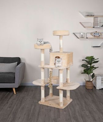 Go Pet Club 61.5 in. Jungle Rope Cat Tree with Sisal Covered Posts, Compressed Wood, Faux Fur Finish, Beige