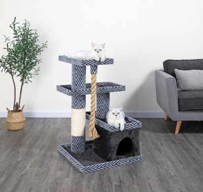 Go Pet Club 38 in. Sequoia Cat Tree Condo with Jungle Rope and Sisal Scratching Post, Carpet, Faux Fur