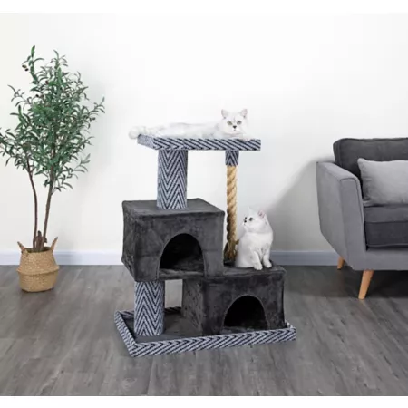 Go Pet Club 37" Sequoia Cat Tree House with Jungle Rope Rug and Faux Fur Cat Trees & Condos