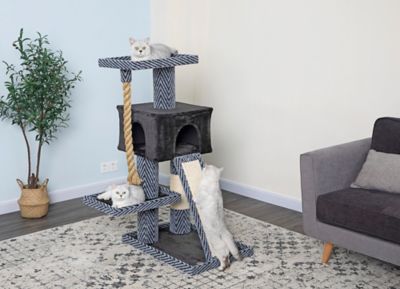 Go Pet Club 49 in. Sequoia Cat Tree Condo with Jungle Rope and Sisal Scratching Board, Carpet, Faux Fur