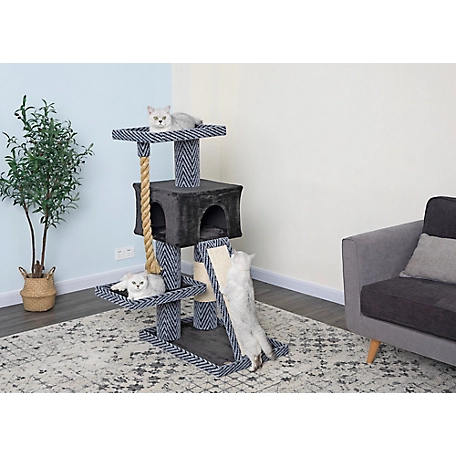 Go Pet Club 49 in. Sequoia Cat Tree Condo with Jungle Rope and Sisal Scratching Board, Carpet, Faux Fur