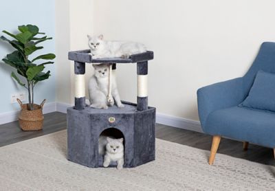 Go Pet Club 32 in. Cat Tree Condo with Large Perch, Compressed Wood, Faux Fur Finish