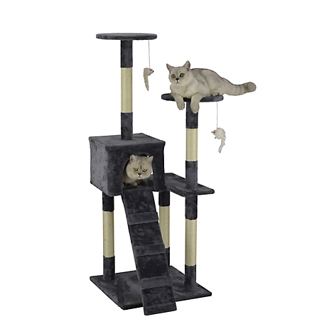 Go Pet Club 51 in. Economical Cat Tree Condo with Sisal Covered Posts, Compressed Wood, Faux Fur Finish