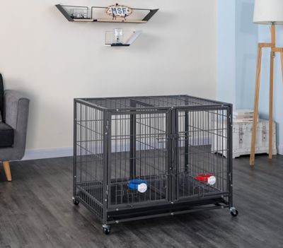 Go Pet Club 2-Door Metal Heavy-Duty Stackable Dog Crate with Divider, 37 in.