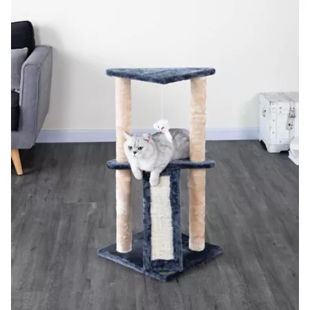 Go Pet Club 35" Kitten Cat Tree with Scratching Board Natural Sisal Rope Compressed Wood Faux Fur Finish Cat Trees & Condos