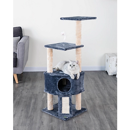 Go Pet Club 46 in. Kitten Cat Tree with Scratching Board, Compressed Wood, Faux Fur Finish