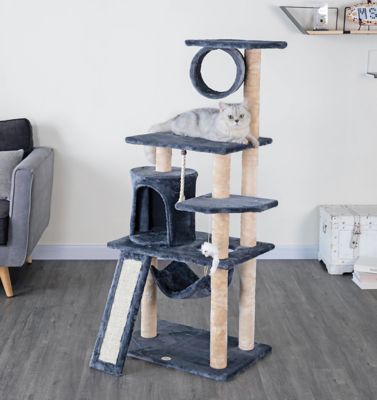 Go Pet Club 53 in. Kitten Cat Tree Condo with Scratching Board, Compressed Wood, Faux Fur Finish