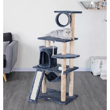 Go Pet Club 53" Kitten Cat Tree with Scratching Board Compressed Wood Faux Fur Finish Cat Trees & Condos