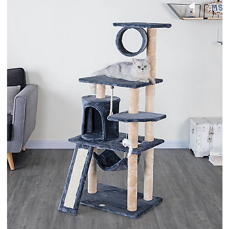 Go Pet Club 53 in. Kitten Cat Tree Condo with Scratching Board, Compressed Wood, Faux Fur Finish