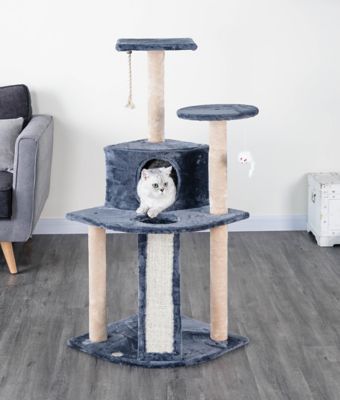 Go Pet Club 47 in. Kitten Cat Tree Condo with Scratching Board, Compressed Wood, Faux Fur Finish