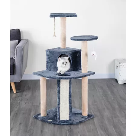 Go Pet Club 47" Kitten Cat Tree with Scratching Board Compressed Wood Faux Fur Finish Cat Trees & Condos