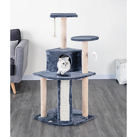 Go Pet Club 47 in. Kitten Cat Tree Condo with Scratching Board, Compressed Wood, Faux Fur Finish