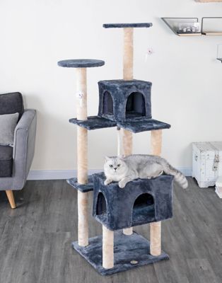 Go Pet Club 61 in. Kitten Cat Tree House, Compressed Wood, Faux Fur Finish