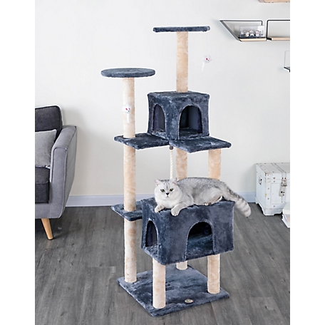 Go Pet Club 61 in. Kitten Cat Tree House, Compressed Wood, Faux Fur Finish