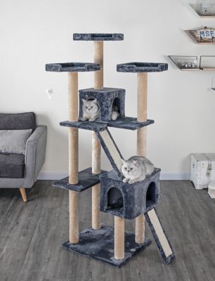 Go Pet Club 71 in. Kitten Cat Tree House with Sisal Scratching Board, Compressed Wood, Faux Fur Finish