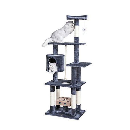 Go Pet Club 67 in. IQ Busy Box Cat Tree Condo with Sisal Covered Scratching Posts, Compressed Wood, Faux Fur Finish