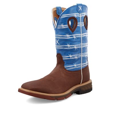 Twisted X Western Work Boots, 12 in., Brown/Light Blue