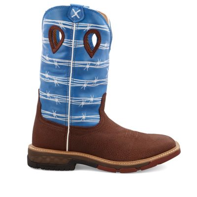 Image showing  Men's WS Toe Western Work Boots, 12 in., Brown/Light Blue