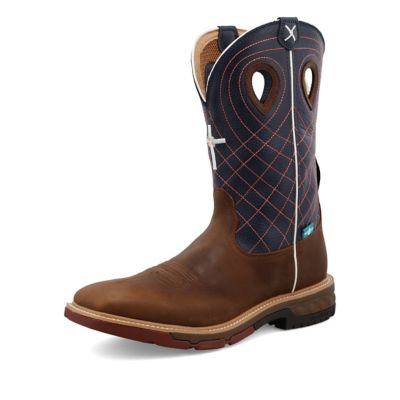 Twisted X Men's WS Toe Western Work Boots, 12 in., Brown/Blue