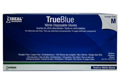 Ideal Instruments Nitrile TrueBlue Powder-Free Gloves, Medium, Box of 100, CB400-M