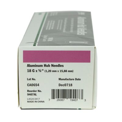 Image showing  Aluminum Hub Needles, 18 Gauge x 5/8 in., Hard Packed, 100-Pack