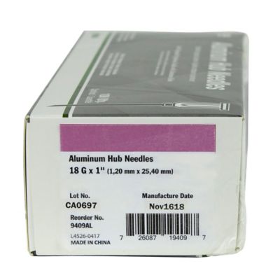 Image showing  Aluminum Hub Needles, 18 Gauge x 1 in., Hard Packed, 100-Pack