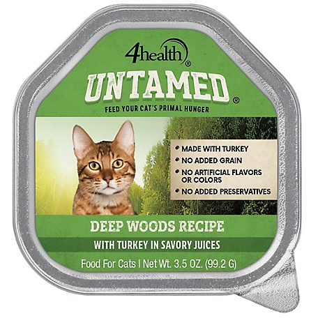 4health Untamed Adult Grain-Free Deep Woods Recipe with Turkey in Savory Juices Wet Cat Food, 3.5 oz. Tray
