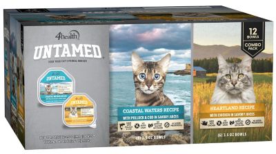 4health Untamed Preservative-Free Pollock, Cod and Chicken Recipe Wet Cat Food, 3.5 oz., Pack of 12 Bowls