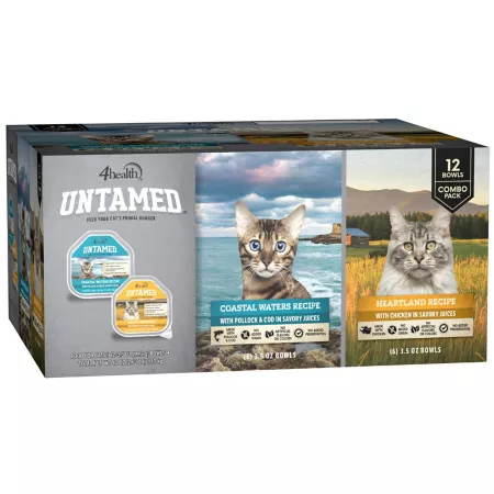 4health Untamed All Life Stages Preservative-Free Pollock Cod and Chicken Recipe Wet Cat Food 3.5 oz Pack of 12 Bowls Wet Cat Food